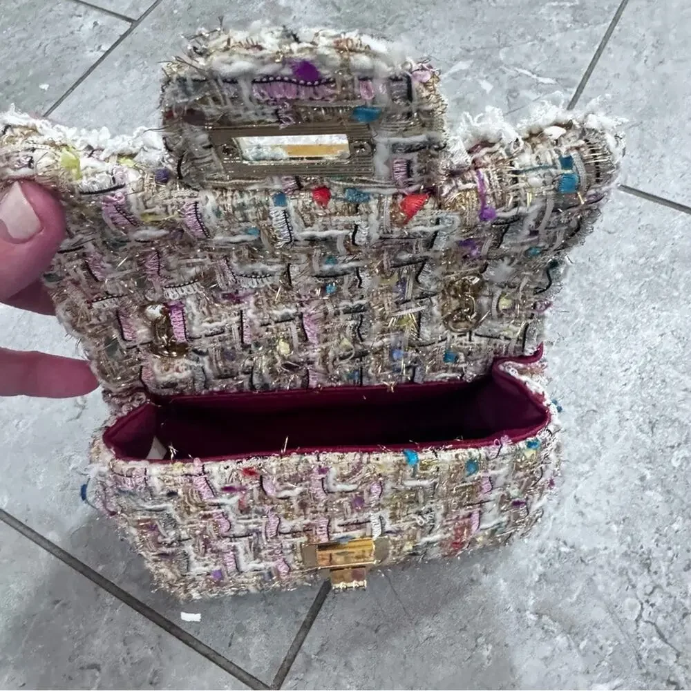 Chic Tweed Pearl-Embellished Bag